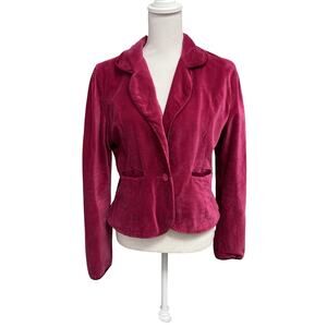 Y2K Velvet Blazer Jacket Large Pink Puff Sleeve Jacket Preppy Retro Girlhood
